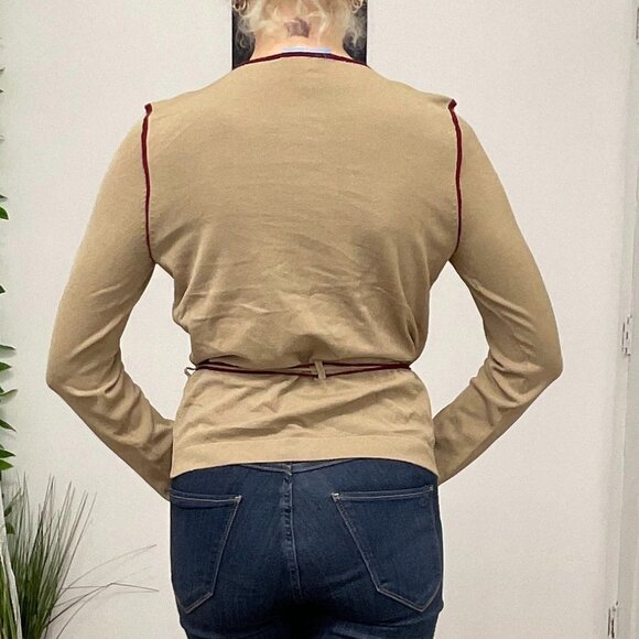 White + Warren Crew Neck Button-Up Cardigan Sweater Tie-Waist Size S Tan - Picture 10 of 15